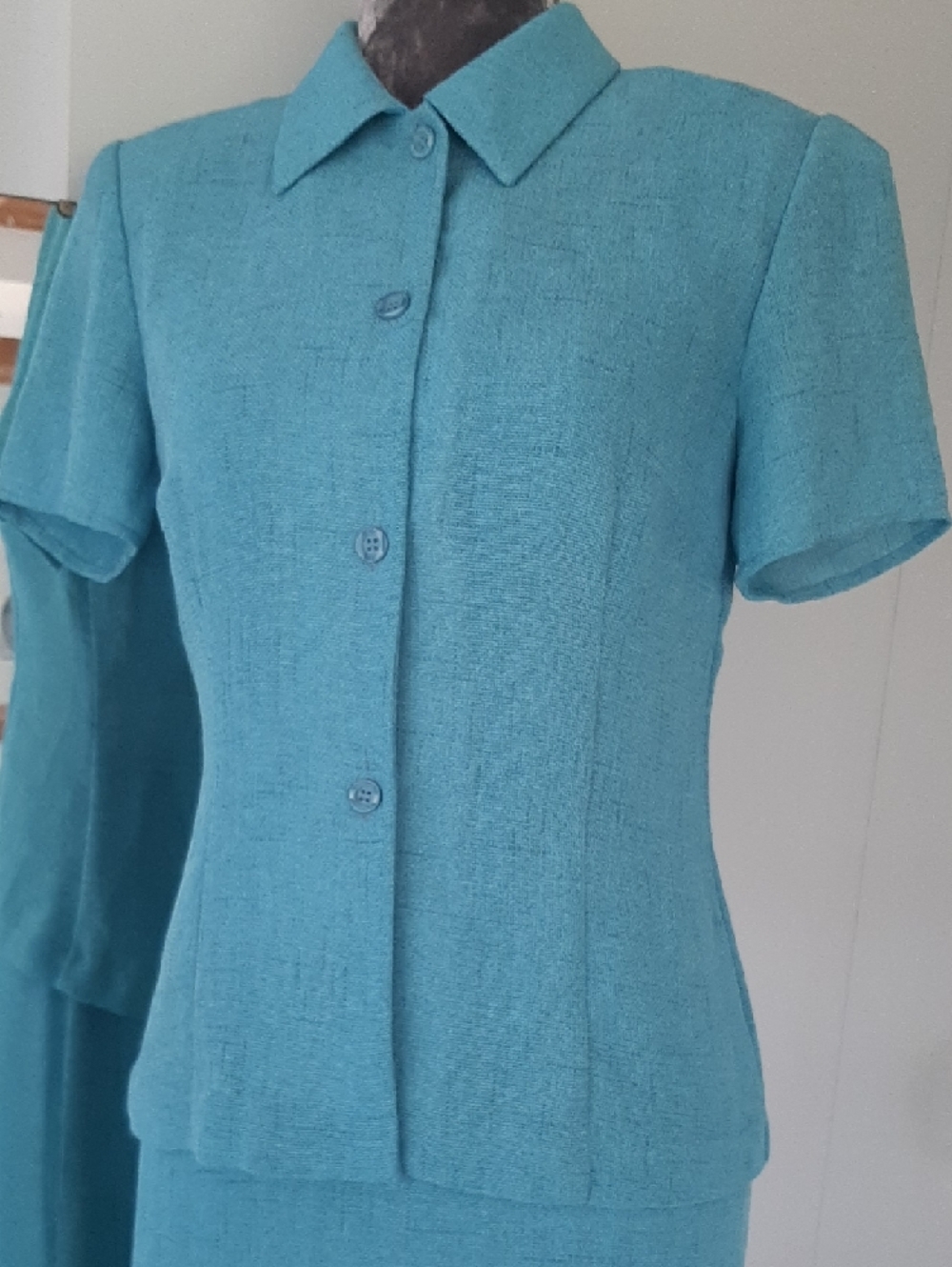 2 PC 80's DONNAπRICCO Teal Fitted Maxi DRESS with Pleated Back Jacket SET Sz 8 - Picture 3 of 14